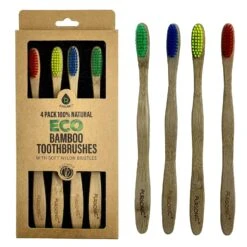 100% Natural Eco Bamboo Toothbrushes (4 Pack) By Pursonic